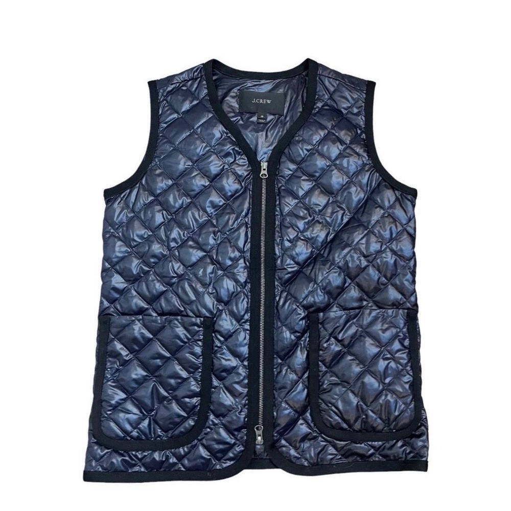 J.Crew Vest Mens XS Navy Blue Quilted Down Puffer Full Zip Lightweight Pockets